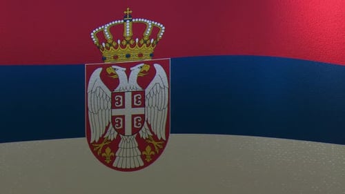 Realistic Waving Flag of Serbia with National Emblem