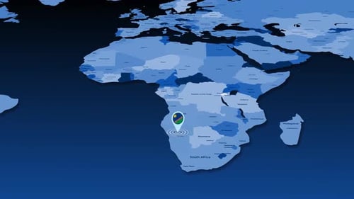 World Map Zoom to Namibia Flag Pin Location Animation