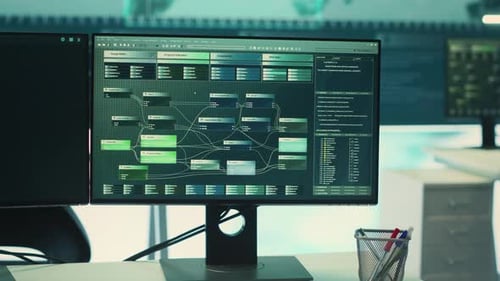 Sala de monitoreo de seguridad cibernética con equipos de alta tecnología