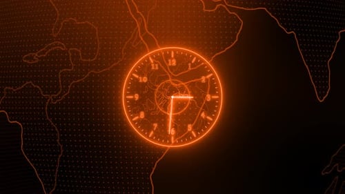 Reloj terrestre con holograma, aislado, animado