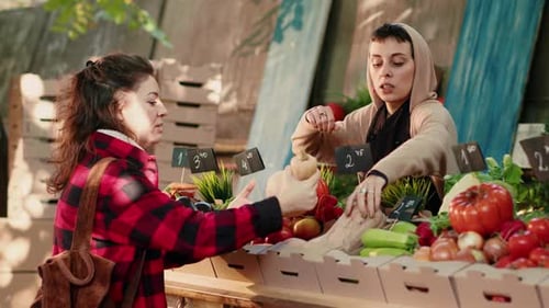 People at Colorful Autumn Outdoor Market