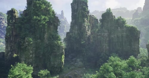 Majestic Rocky Cliffs Surrounded By Lush Greenery in a Tranquil Landscape