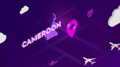 Cameroon Map Animation with Isometric Travel Elements