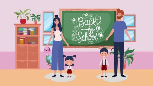 Back to School Chalkboard Animation with Cartoon Characters