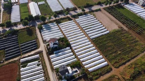 Aerial view of greenhouses 4K