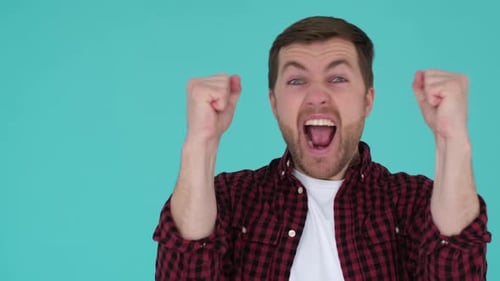 Man Celebrating and Yelling in Close Up