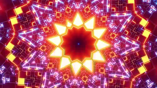 Hypnotic neon lights dance in a mesmerizing geometric kaleidoscope