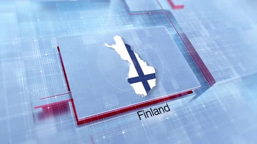 Futuristic Digital Map of Finland and Flag Animation