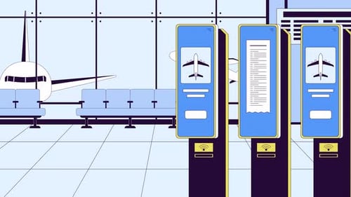 Check in Airport Terminal Plane Line Cartoon Animation