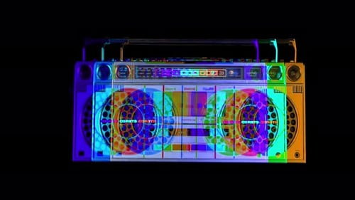 El boombox de neón brilla intensamente