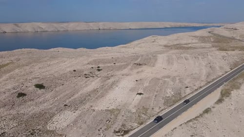 An empty, scorched, stoney landscape of island Pag in Croatia, aerial view.
