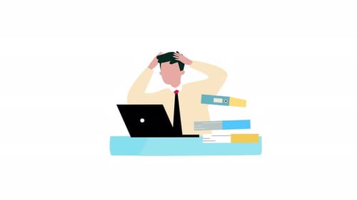 Stressed Business Person at Desk Flat Design Animation
