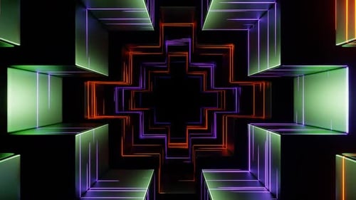 Green And Purple And Orange Futuristic Dark Neon Tunnel Background Vj Loop In HD