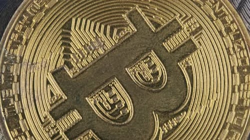 Bitcoin Gold Crypto Coin Close Up Rotating