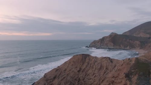 Winter Sunset Over The Pacific Ocean - Aerial 4K Drone