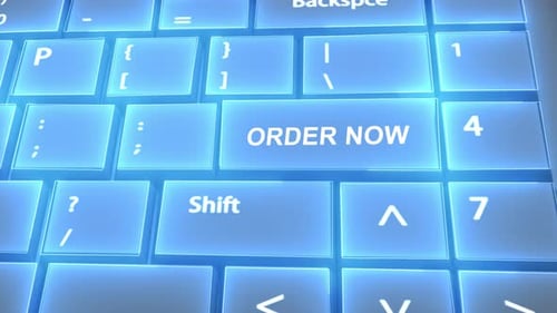 Futuristic Computer Keyboard Order Now Text on Key
