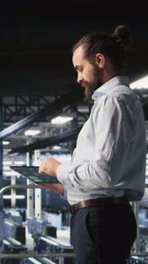 Vertical Video Data Center Computer Scientists Using Devices to Review AI LLM Visualizations