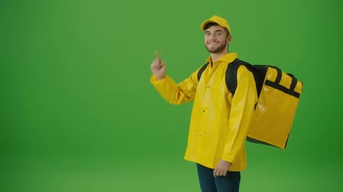 Green Screen Food Delivery Person and With a Thermal Backpack
