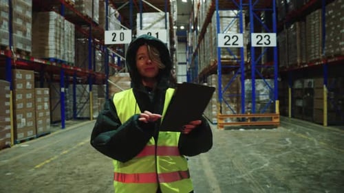 Female Warehouse Worker Checking Inventory with Tablet