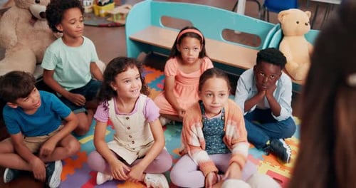 Children Learning in a Classroom with Colorful Rug