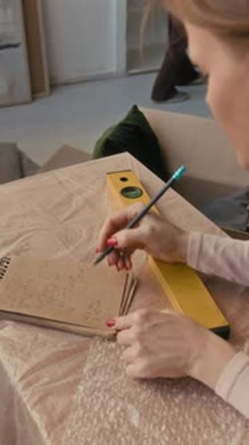 Adult Writes Measurements for a Project