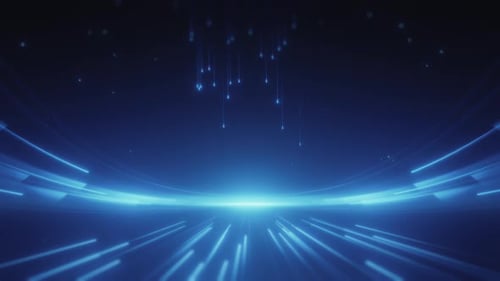 Futuristic Blue Technology Background with Light Trails and Particles