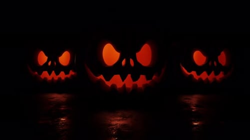 Flickering Halloween Jack-o'-Lantern Pumpkins
