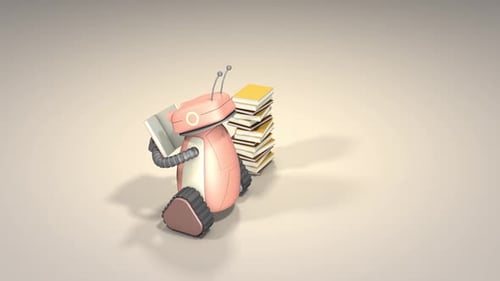 Cute Robot Reading Books 3D Educational Animation