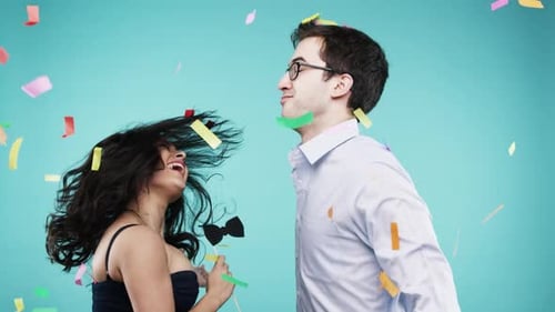 Party, dancing and birthday friends doing disco dance to music to celebrate with energy together