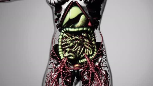 3D Human Torso Anatomy Showing Internal Organs and Circulatory System