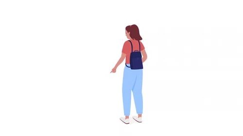 Flat Design Animated Woman Character Pointing Gesture