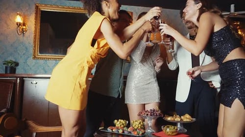 Happy friends celebrating in a cocktail bar