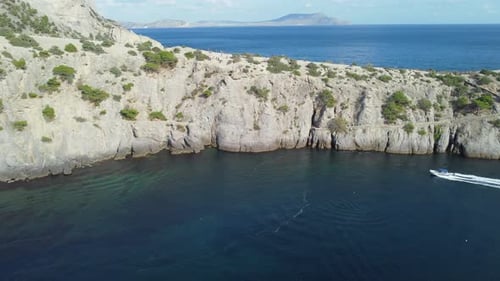 Aerial Footage Above Famous Paradise Bay in Crimea
