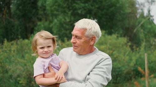 Grandfather and Grandchild Baby Have Fun During Walk In Park Happy Family Old Man Grandpa Hugging 2