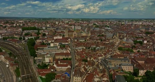 Aerial View Around the Town Dijon Flight Through the Historic Center of Dijon the Capital of