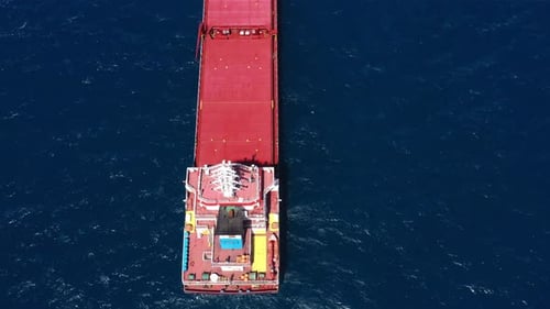 Cargo Ship in Mediterranean Sea- Top Down Aerial