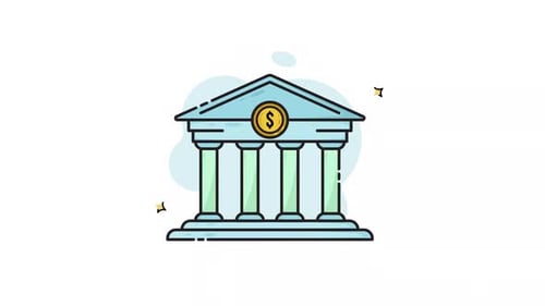 bank building line art color animation 2D video for business concept