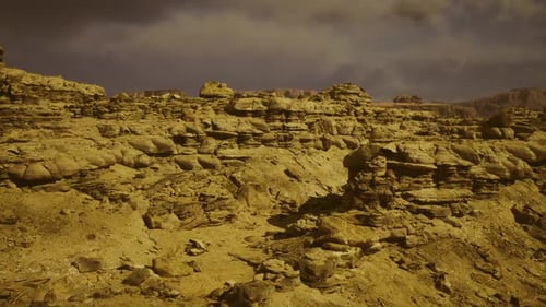 Mapping Expedition Across Ochre Rocky Landscape Using Aerial Imagery