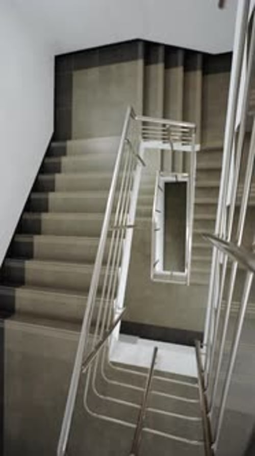 Spaces Without People View of the Staircases in the Office Building Walking in an Empty Building