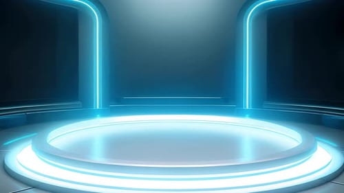 Futuristic Blue Neon Glowing Stage Podium Background