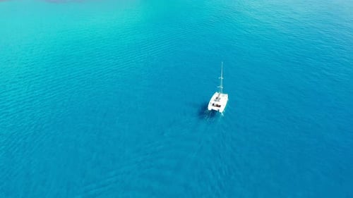 Yacht on lagoon at sunny day. Sailing boat. Yacht in the sea, aerial photography drone. Amazing yach