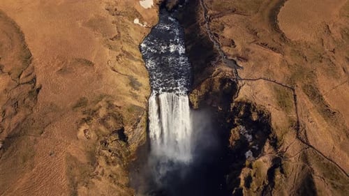 Drone Shot of Skgafoss Waterfall