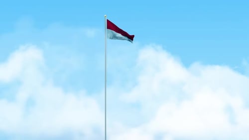 Indonesia Flag Waving on Flagpole in Blue Sky