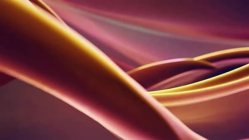 Rubans dorés fluides abstraits dans une lumière rose douce