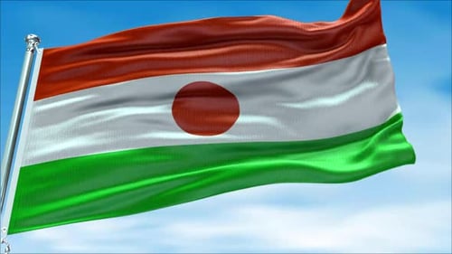Realistic Waving Flag of Niger Against Blue Sky