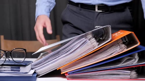 Concept of Bureaucracy Many Documents Certificates Binders Hard Work