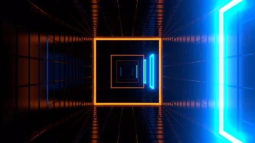 Blue And Orange Led Dynamic Square Strobe Tunnel Background Vj Loop I 4K