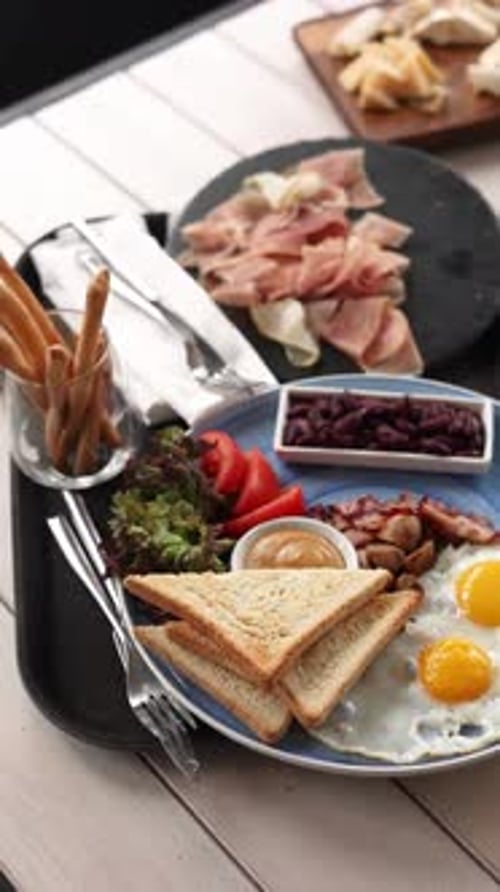 Delectable Breakfast Plate on Wooden Table