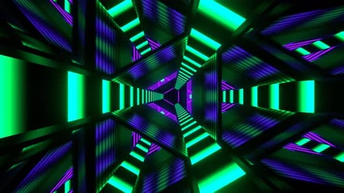 Purple And Turquoise Neon Cyber Triangular Sci Fi Tunnel Background Vj Loop In 4K