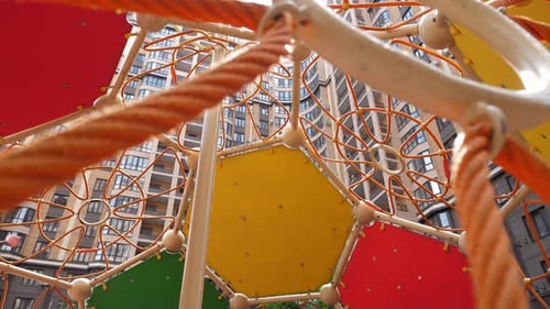 A Modern Rope Playground in the Courtyard of a Multistorey Residential Complex